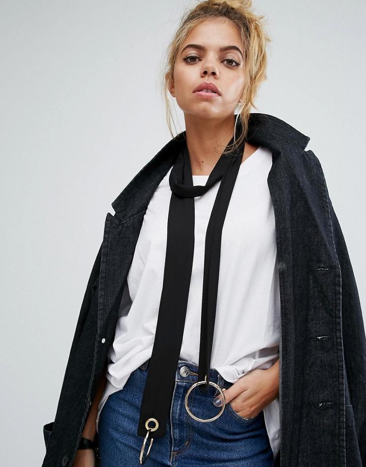Asos Ring Detail Skinny Scarf - Black
