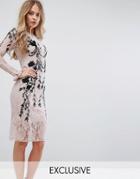 Hope & Ivy Long Sleeve Embellished Backless Dress - Pink