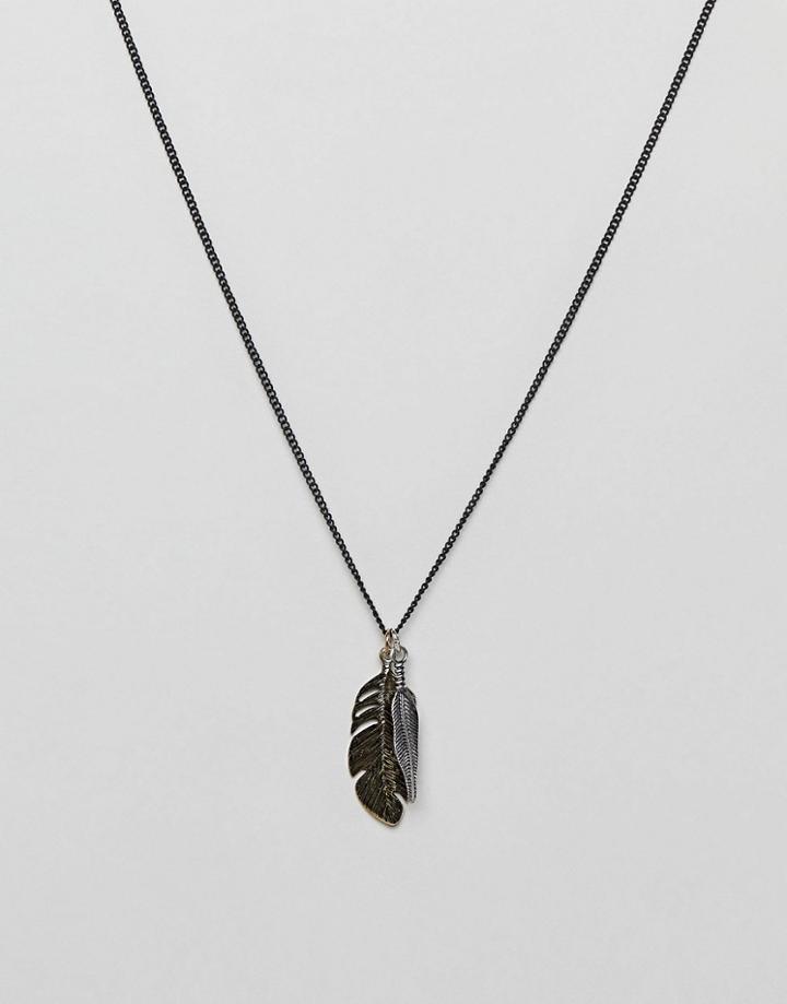Pull & Bear Necklace With Feather Pendant - Black