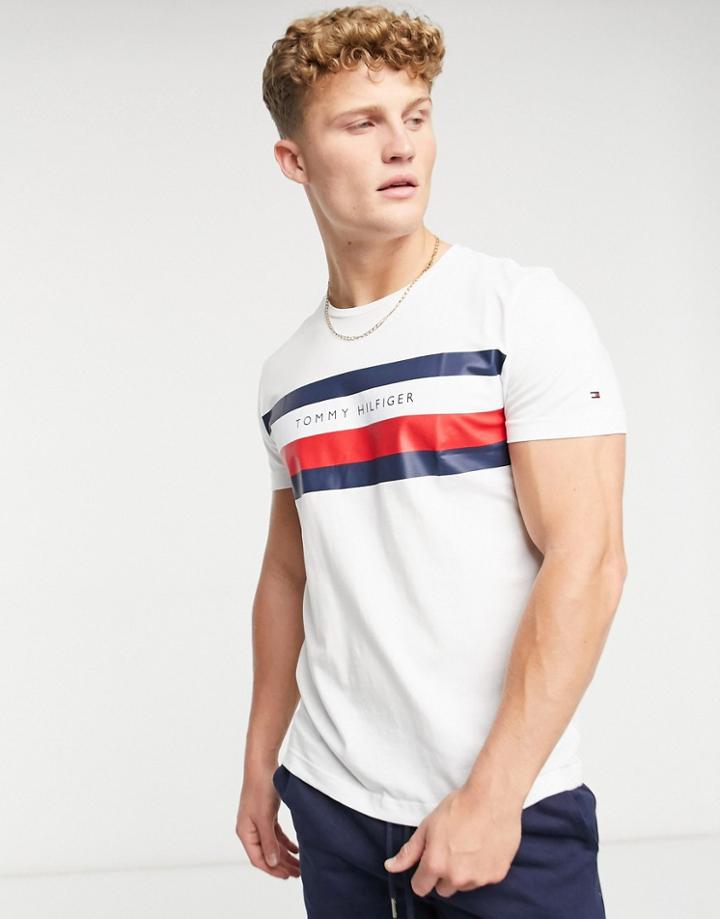 Tommy Hilfiger Large Stripe Logo T-shirt In White