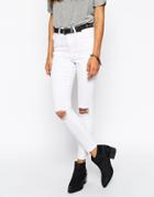 Asos Ridley Skinny Ankle Grazer Jeans In White With Rip And Destroy Busts - White