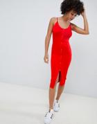 Asos Design Popper Front Scoop Neck Midi Dress - Red