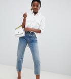 Asos Design Petite Recycled Florence Authentic Straight Leg Jeans In Light Stonewash Blue - Blue
