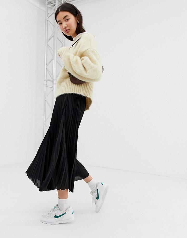 Weekday Pleated Midi Skirt In Black - Black