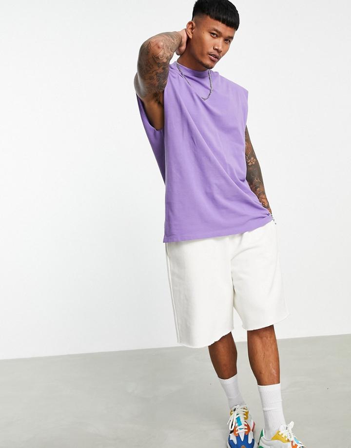 Asos Design Oversized Tank In Pique In Purple