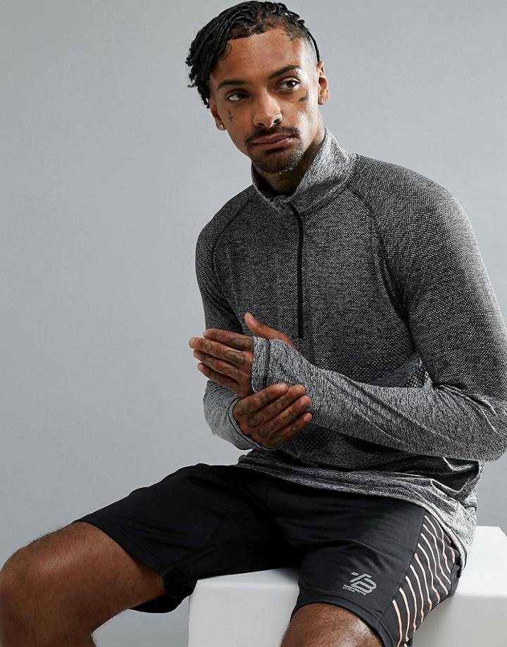 Threadbare Active Zip Neck Gym Top - Gray