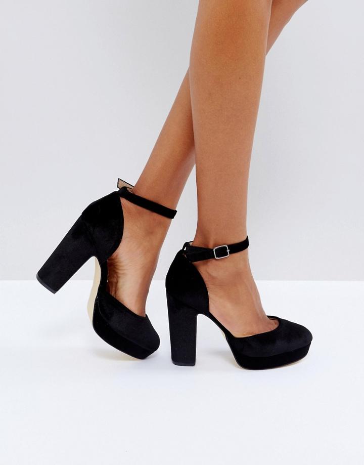 London Rebel Velvet Platform Shoe - Black