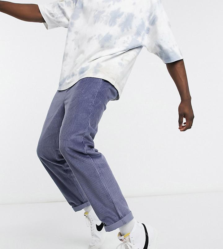 Asos Design Slim Pants In Blue Cord-grey