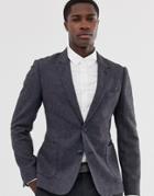 Asos Design Skinny Blazer In Slate Blue Wool Mix - Blue