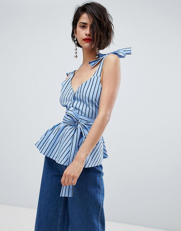 Vero Moda Tie Detail Stripe Cami Top - Blue