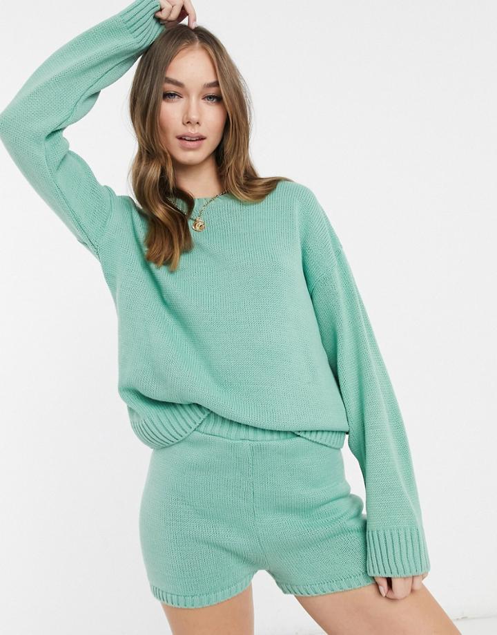 Asos Design Two-piece Crew Neck Sweater With Long Sleeve In Light Green