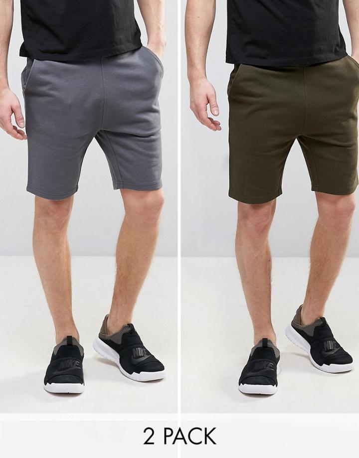 Asos Skinny Shorts 2 Pack Khaki/ Washed Black Save - Multi