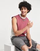 Asos Design Relaxed Tank Top In Soft Red With Off White Color Block Panels