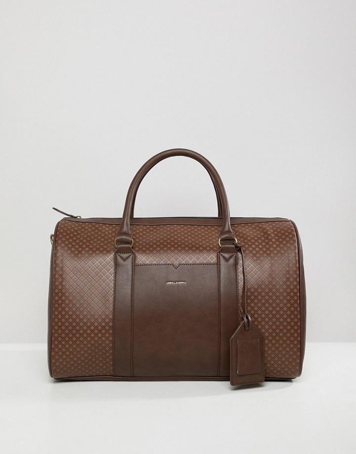 Asos Design Carryall In Brown Print With Luggage Tag - Brown