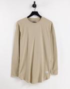 Jack & Jones Essentials Organic Cotton Long Sleeve Top With Curve Hem In Beige-neutral