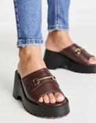 Truffle Collection Metal Trim Chunky Mules In Choc-brown