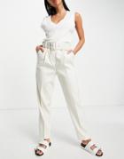 Vero Moda Belted Waist Cropped Pants In Cream-white