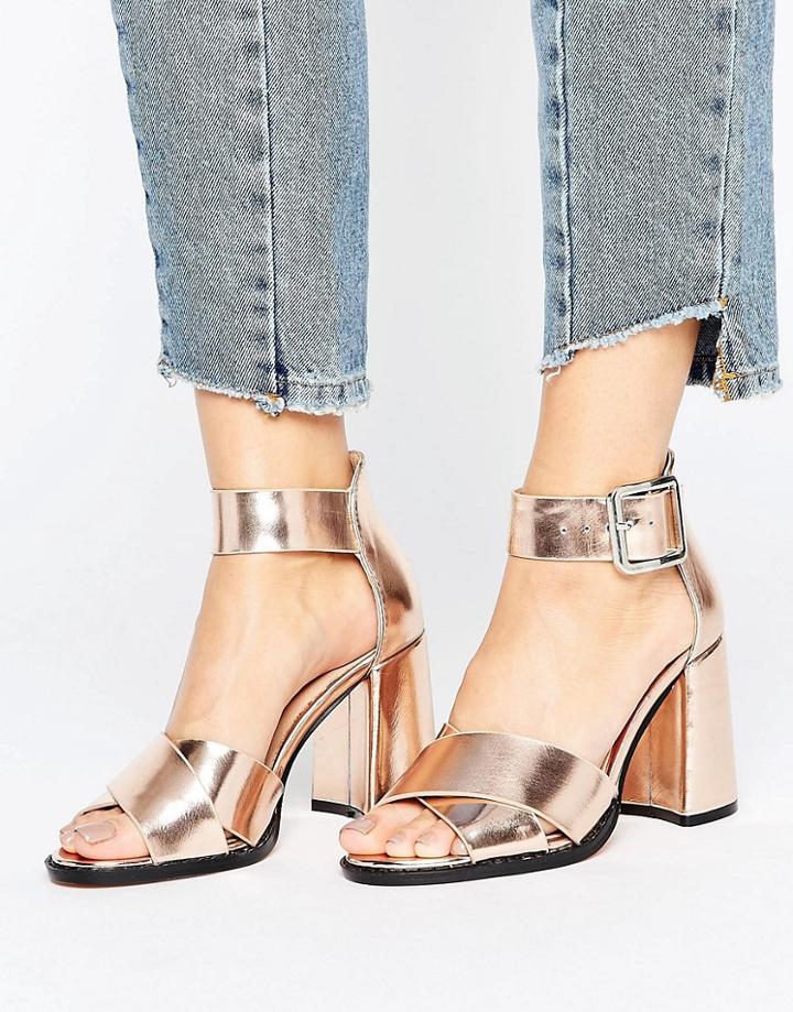 Lost Ink Mollie Rose Gold Flare Heeled Sandals - Gold