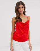 Asos Design Cowl Neck Cami In Satin - Red