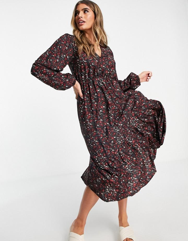 In The Style Jac Jossa Balloon Sleeve Tiered Midi Dress In Red