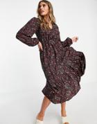 In The Style Jac Jossa Balloon Sleeve Tiered Midi Dress In Red