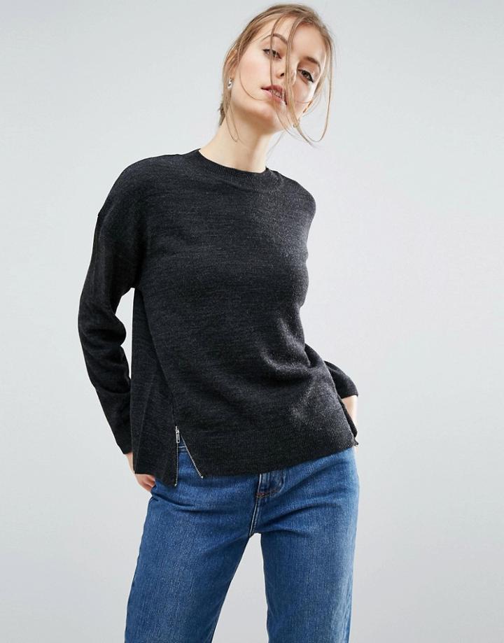 Asos Oversized Sweater With Front Splits - Gray