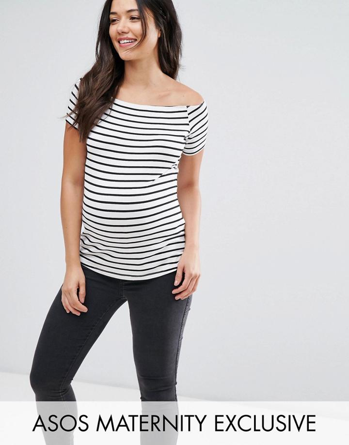 Asos Maternity Off Shoulder Top In Stripe - Multi