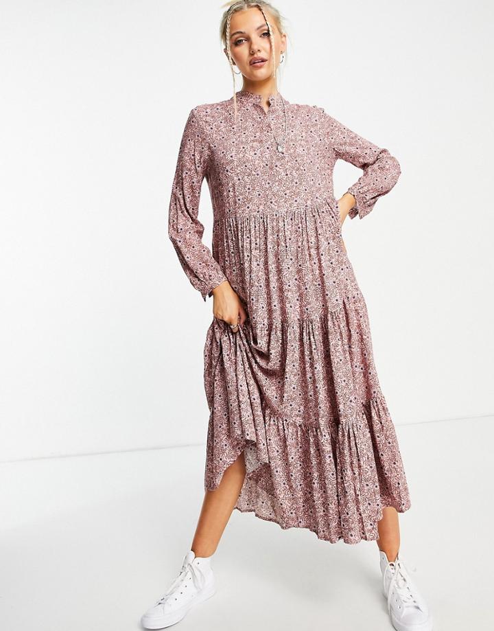 Qed London Floral Print Midaxi Shirt Dress In Pink