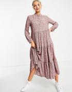 Qed London Floral Print Midaxi Shirt Dress In Pink
