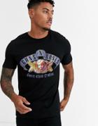 Asos Design Guns And Roses T-shirt Cherub Front Print-black