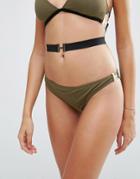 Asos Buckle Elastic Brazilian Bikini Bottom - Green