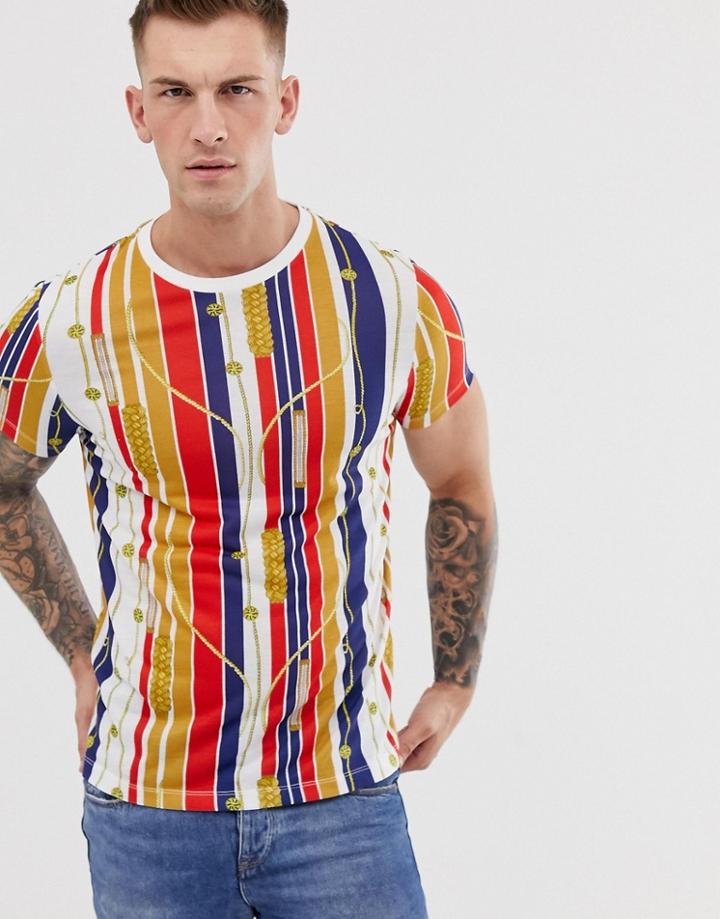 Asos Design T-shirt In Stripe And All Over Nautical Print - Multi