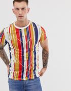 Asos Design T-shirt In Stripe And All Over Nautical Print - Multi