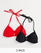 New Look 2 Pack Tie Side Bikini Top In Black
