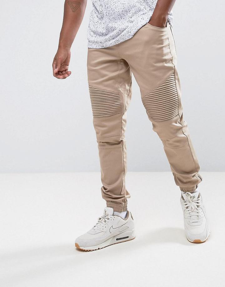Criminal Damage Skinny Fit Biker Jogger Chino - Stone