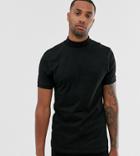 Asos Design Tall T-shirt With Rib Roll Neck In Black