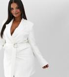 Club L London Plus Mini Blazer Dress With Buckle Detail In White - White