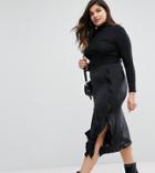 Asos Curve Midi Skirt With Side Ruffle - Black
