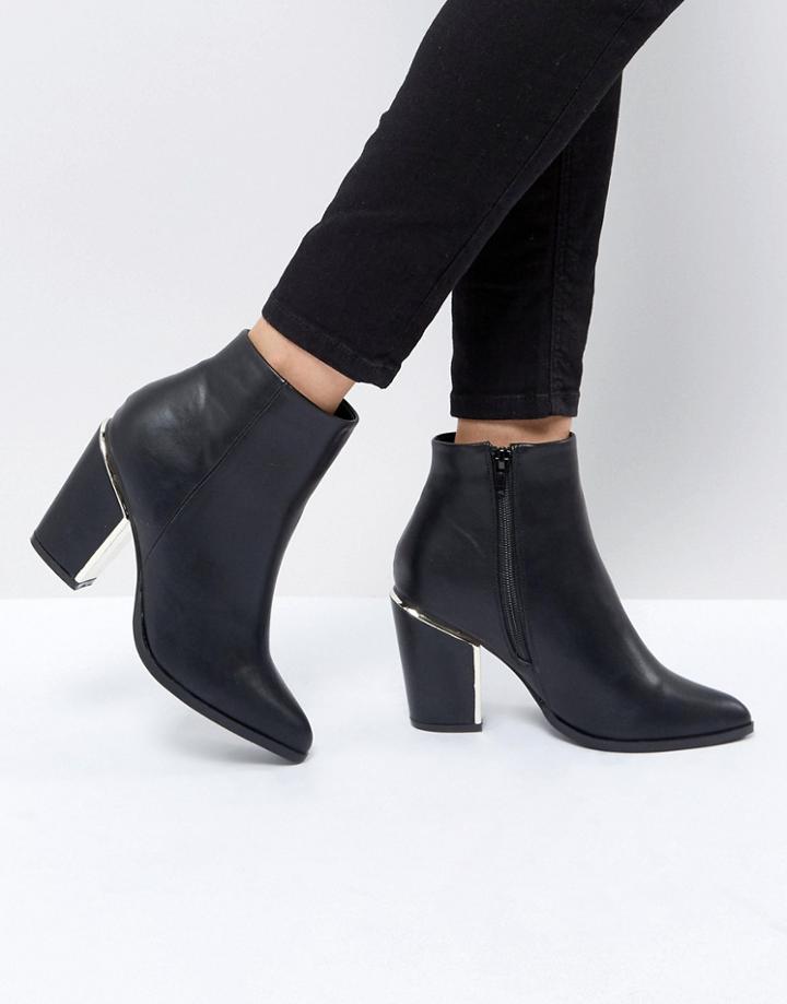 Missguided Gold Trim Block Heeled Boot - Black