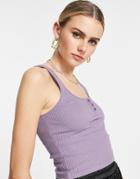 Asos Design Button Front Tank Top In Aubergine-purple