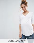 Asos Maternity Oversized T-shirt With V Neck And Dip Back In Rib - White