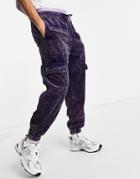 Asos Design Cord Pants In Skater Fit With Acid Wash-navy