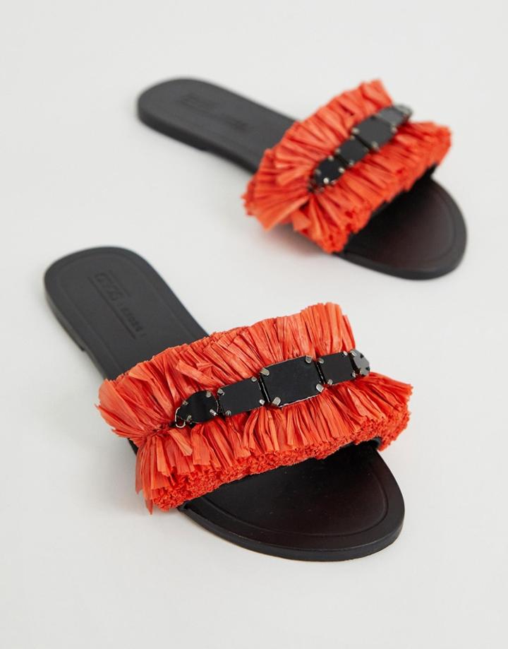 Asos Design Free Spirit Embellished Slides-red