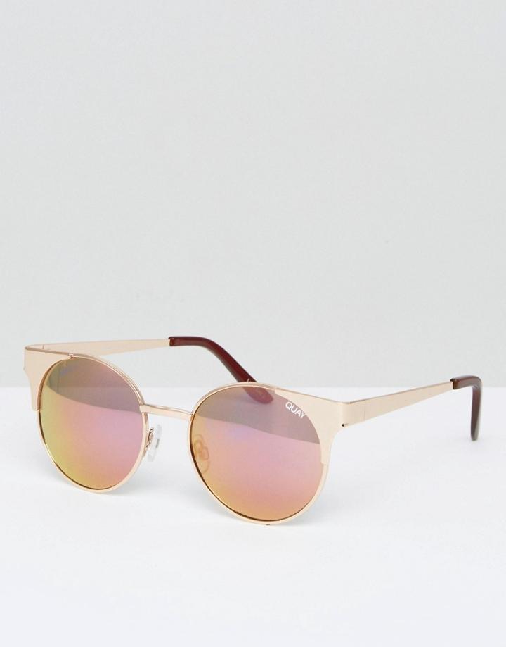 Quay Australia Asha Colored Lens Round Sunglasses - Gold