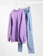 Bershka Oversized Sweat Top In Lilac-purple