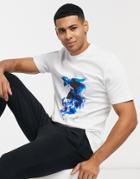 River Island Skull Splatter T-shirt In White-blues