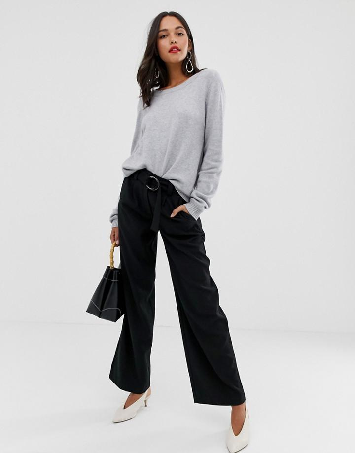 Vila Belted High Waist Wide Leg Pants In Black - Black