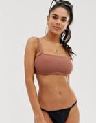 Asos Design Fuller Bust Skinny Crop Rib Bikini Top In Mink Dd-g - Brown