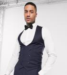 Devils Advocate Tall Skinny Fit Scoop Double Breasted Suit Vest-navy