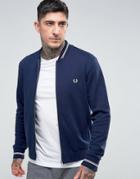 Fred Perry Hooded Zip Through Logo Sweat In Navy - Navy